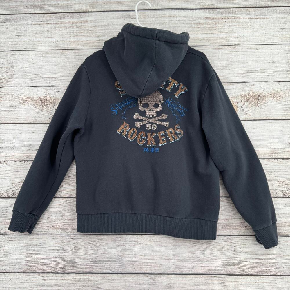 Superdry Sin City Rockers Full Zip Hoodie‎ Sweatshirt Womens 12 Black Gray